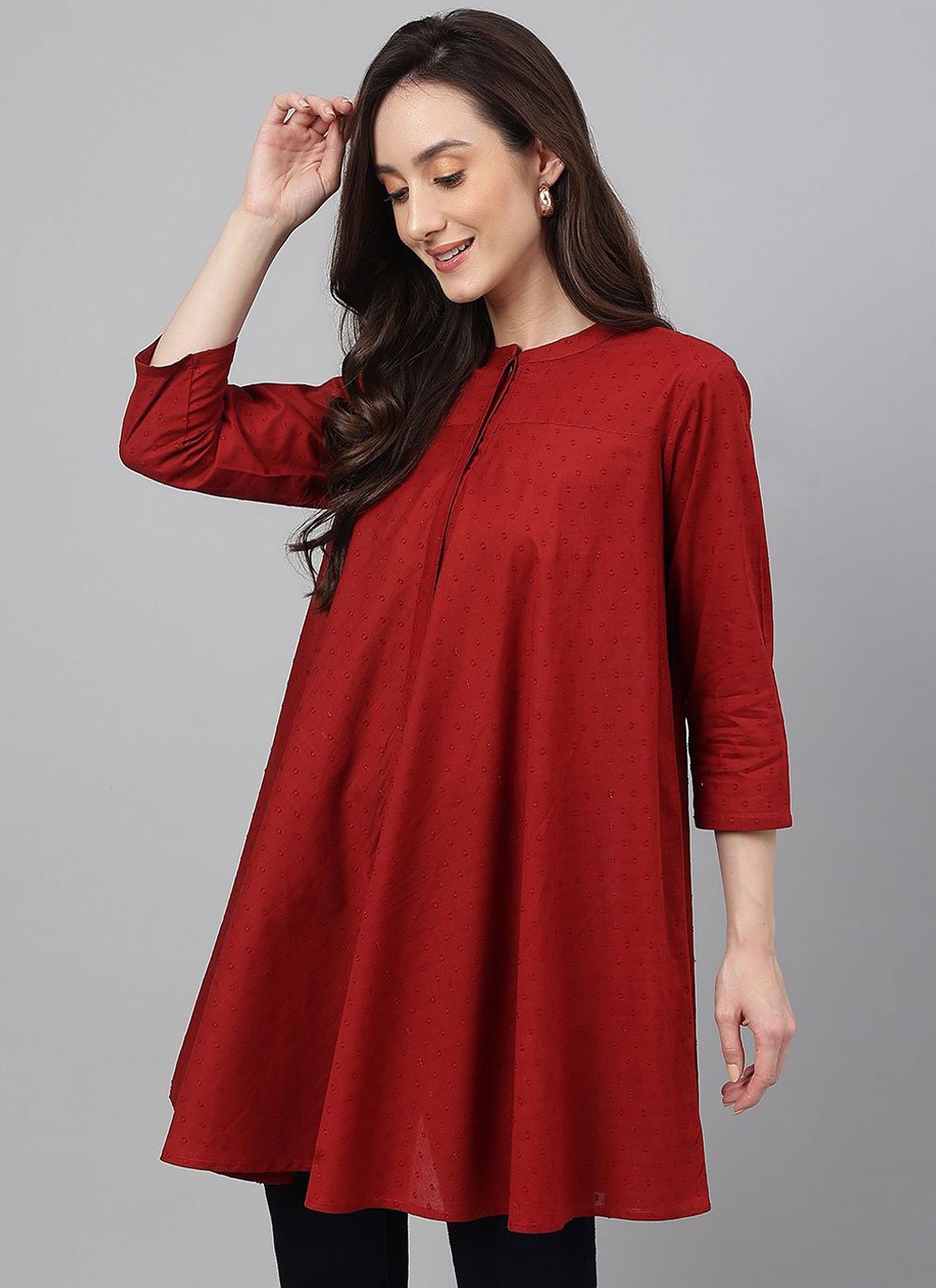 Designer Kurti Cotton Maroon Plain Kurtis