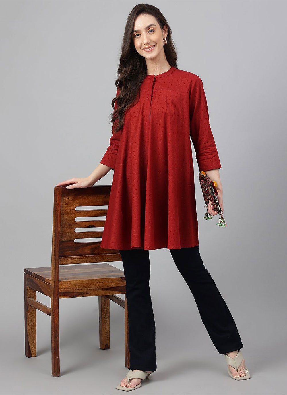 Designer Kurti Cotton Maroon Plain Kurtis