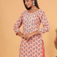 Party Wear Kurti Cotton Peach Print Kurtis