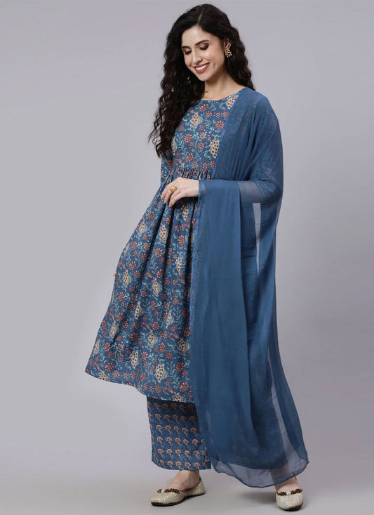 Salwar Suit Cotton Blue Print Salwar Kameez