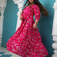 Gown Cotton Magenta Pink Floral Patch Gown