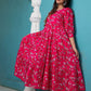 Gown Cotton Magenta Pink Floral Patch Gown