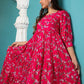 Gown Cotton Magenta Pink Floral Patch Gown