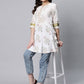 Party Wear Kurti Cotton Off White Floral Patch Kurtis