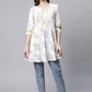 Party Wear Kurti Cotton Off White Floral Patch Kurtis