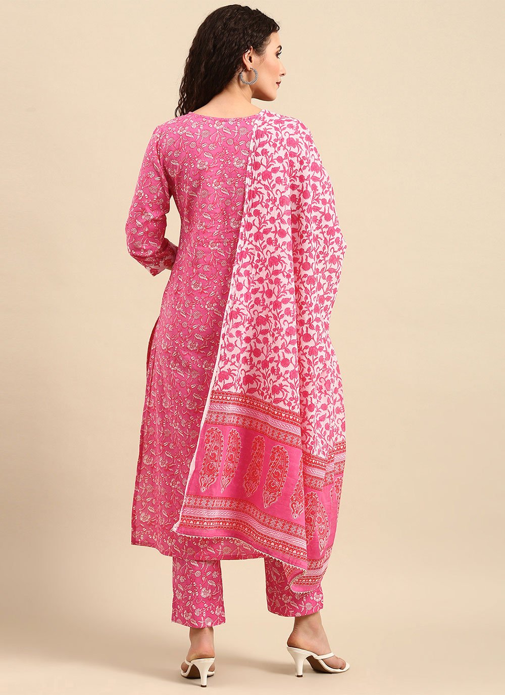 Readymade Style Cotton Pink Floral Patch Salwar Kameez