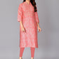 Party Wear Kurti Cotton Pink Foil Print Kurtis