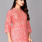 Party Wear Kurti Cotton Pink Foil Print Kurtis