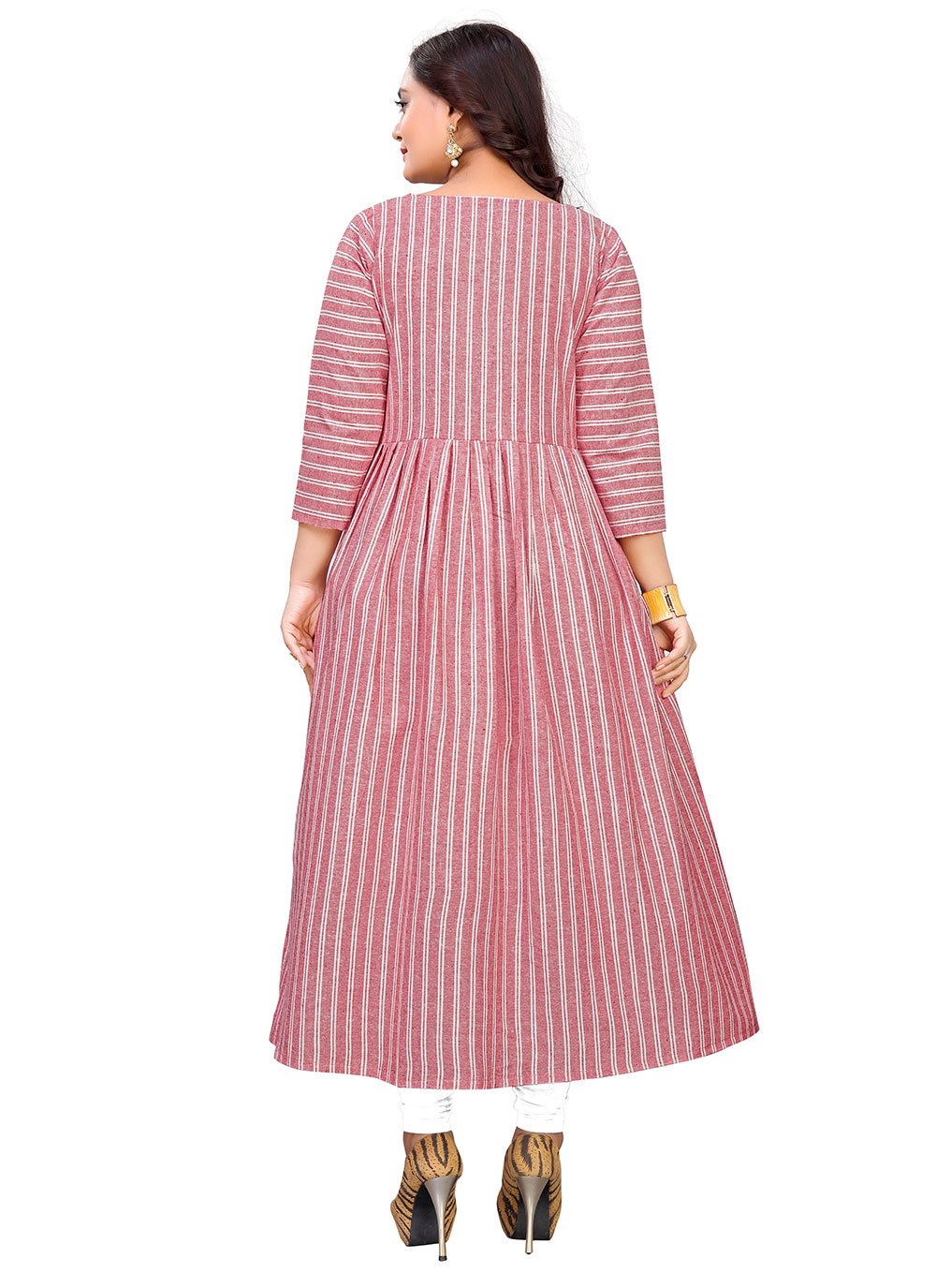 Gown Cotton Pink Strips Print Gown