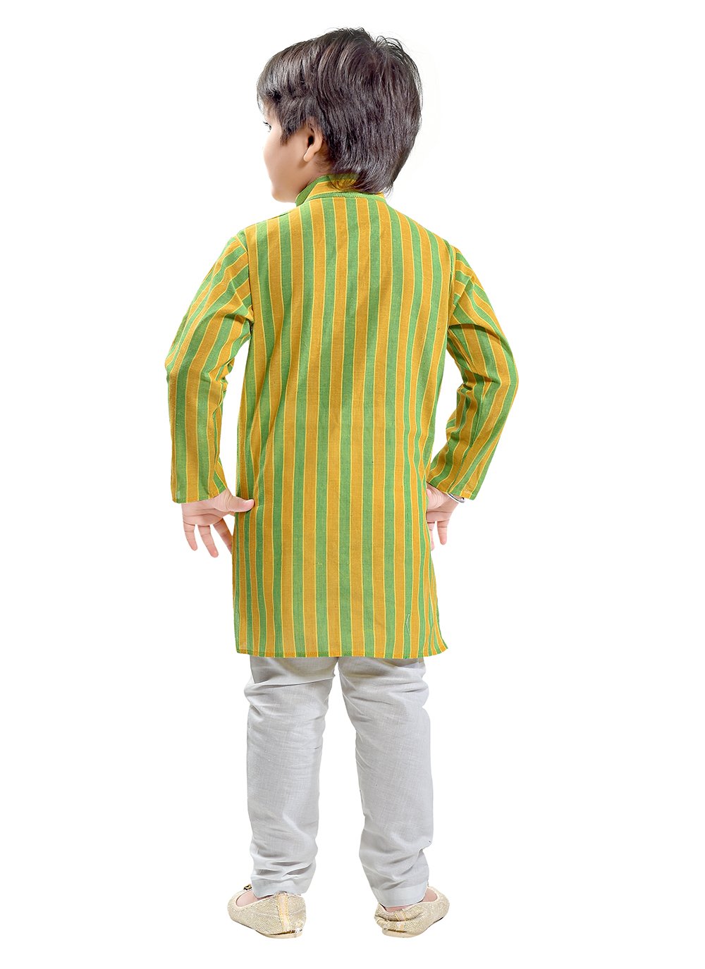 Kurta Pyjama Cotton Green Yellow Print Kids