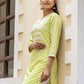 Party Wear Kurti Cotton Green Buttons Kurtis