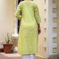 Party Wear Kurti Cotton Green Buttons Kurtis