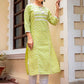 Party Wear Kurti Cotton Green Buttons Kurtis