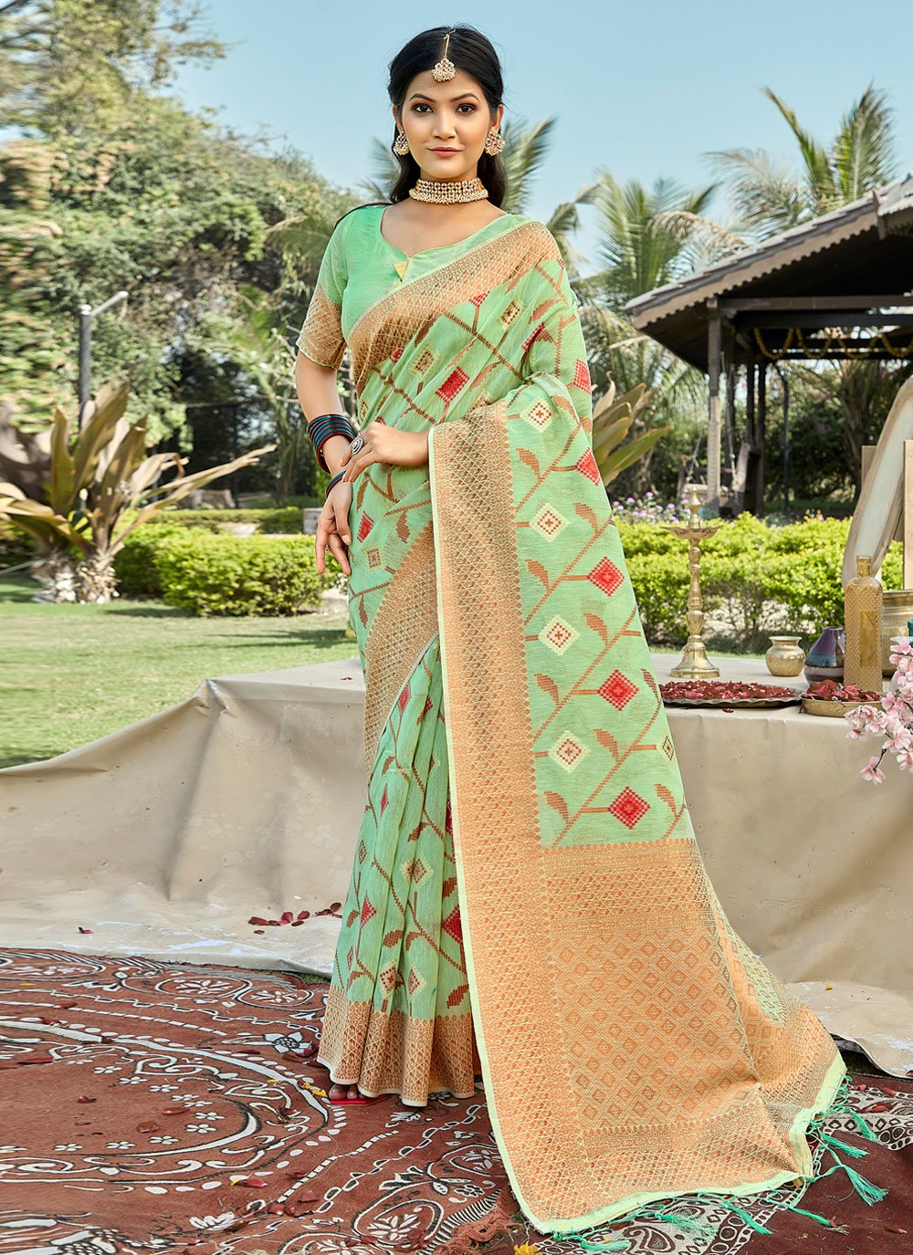 Classic Cotton Green Embroidered Saree