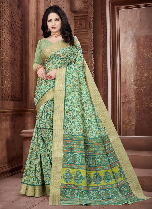 Classic Cotton Green Print Saree