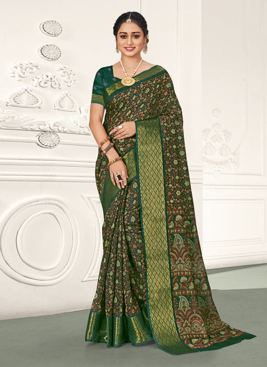 Traditional Saree Cotton Green Print Saree