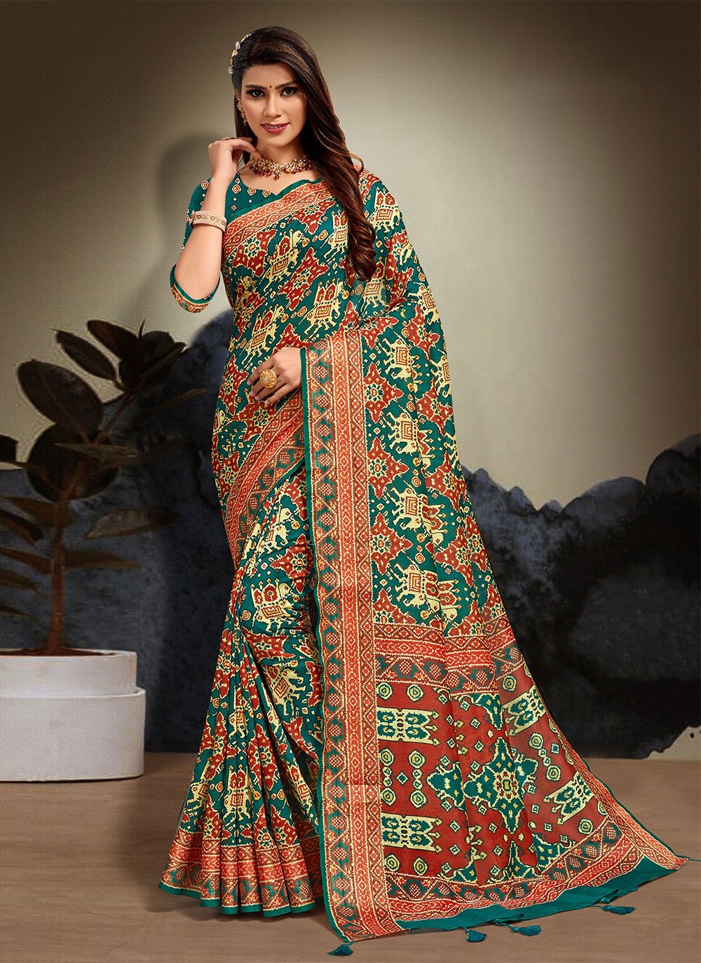 Trendy Saree Cotton Green Print Saree