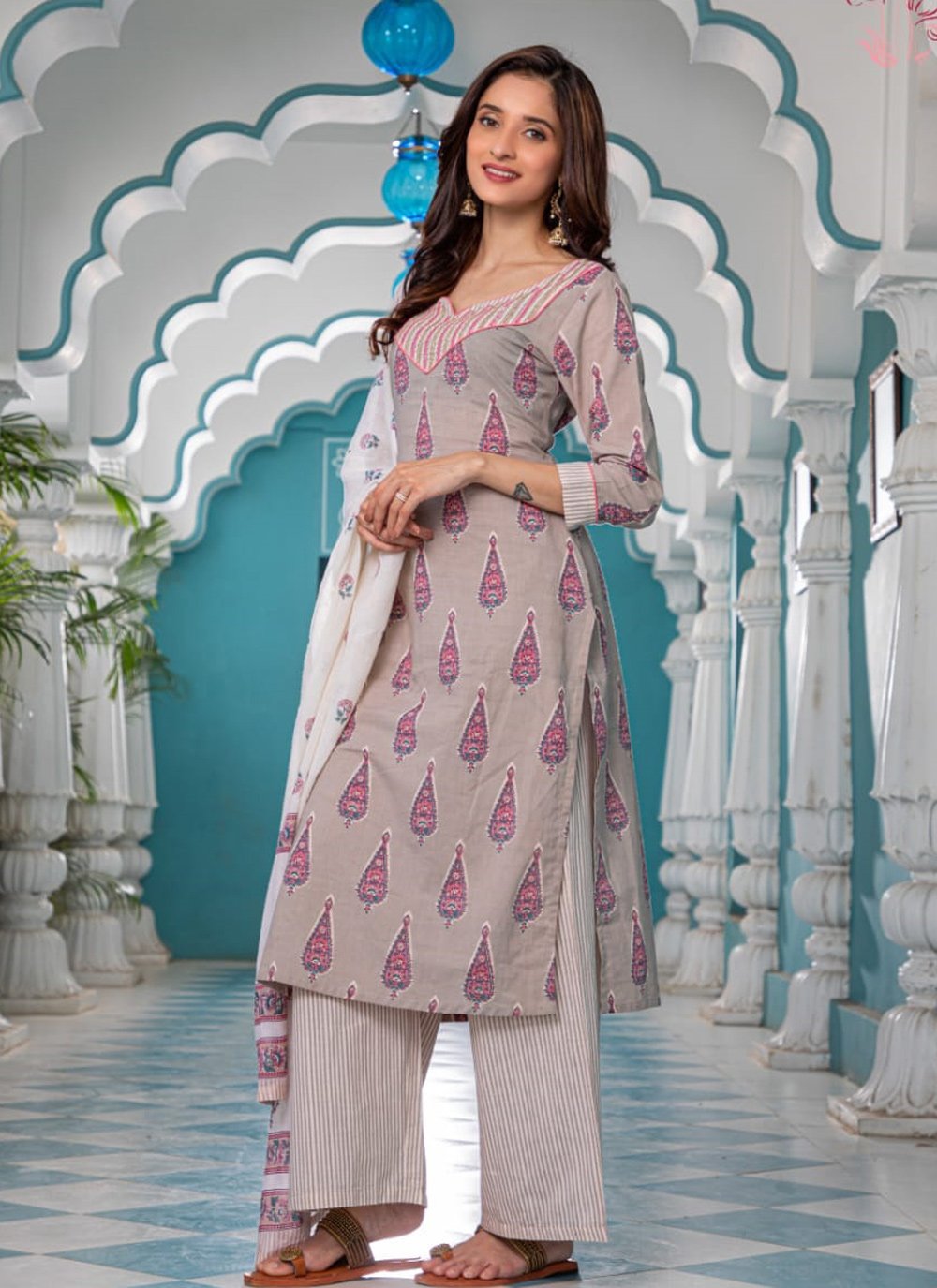 Designer Kurti Cotton Grey Fancy Work Kurtis