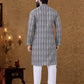 Kurta Pyjama Cotton Grey Digital Print Mens