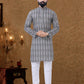 Kurta Pyjama Cotton Grey Digital Print Mens