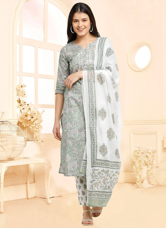 Salwar Suit Cotton Grey Print Salwar Kameez