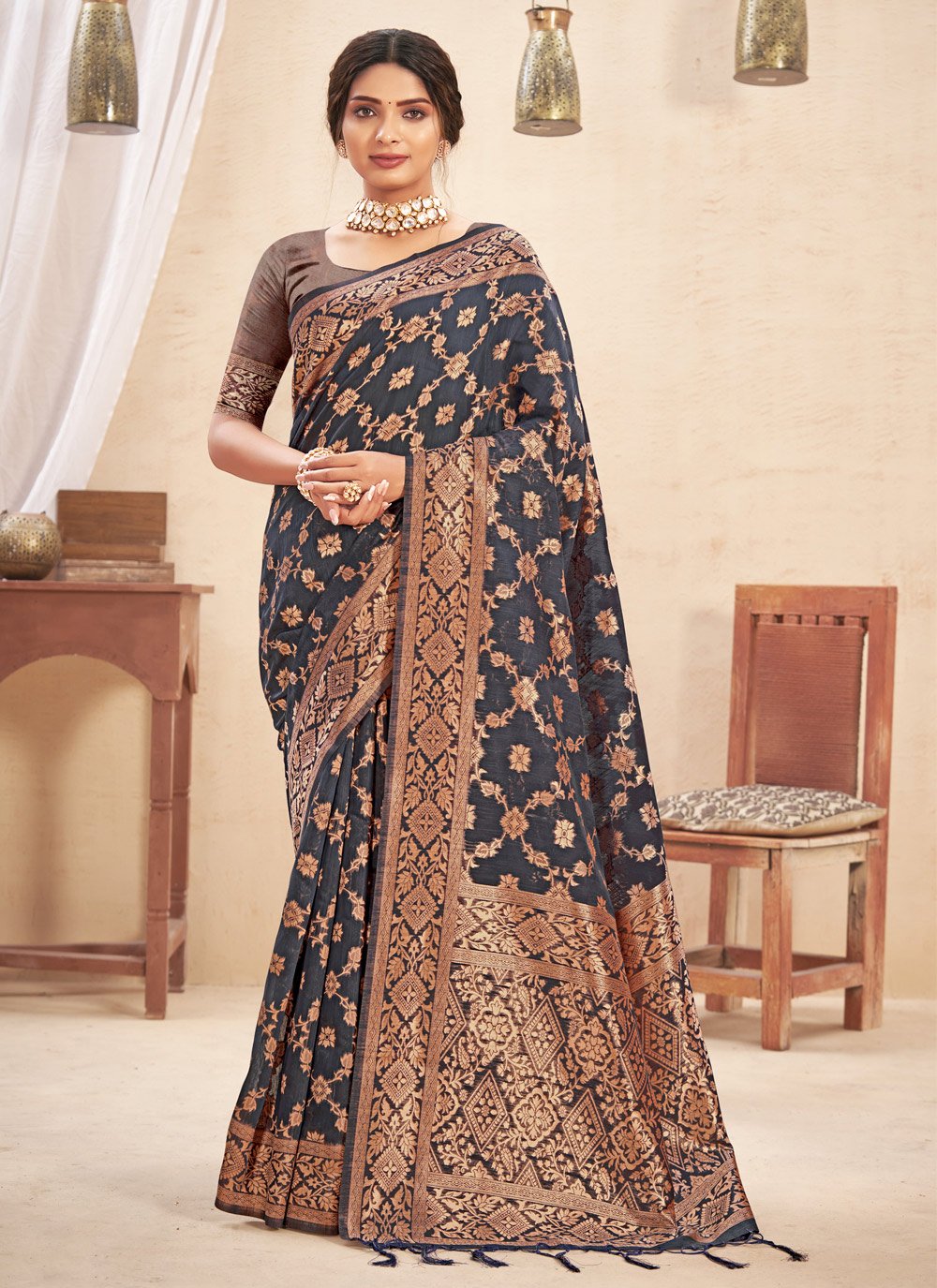 Trendy Saree Cotton Grey Embroidered Saree