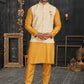 Kurta Payjama With Jacket Cotton Cream Yellow Chicken Mens