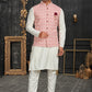 Kurta Payjama With Jacket Cotton Off White Pink Chicken Mens