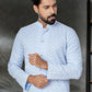 Kurta Pyjama Cotton Aqua Blue Embroidered Mens