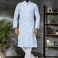 Kurta Pyjama Cotton Aqua Blue Embroidered Mens