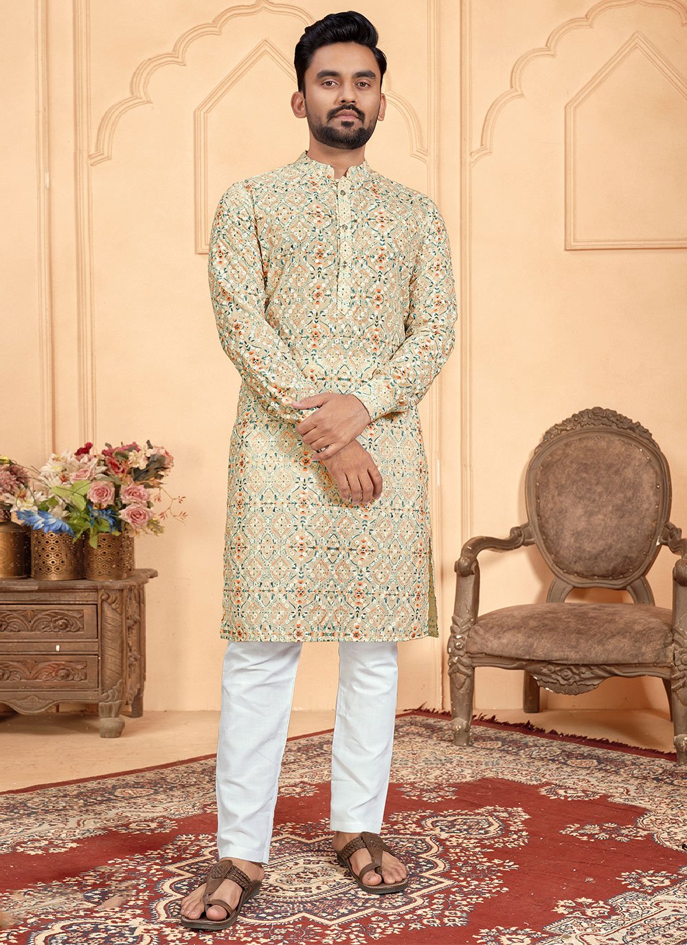 Kurta Pyjama Cotton Beige Chicken Mens