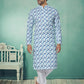 Kurta Pyjama Cotton Blue Multi Colour Digital Print Mens