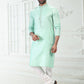 Kurta Pyjama Cotton Linen Green Thread Mens