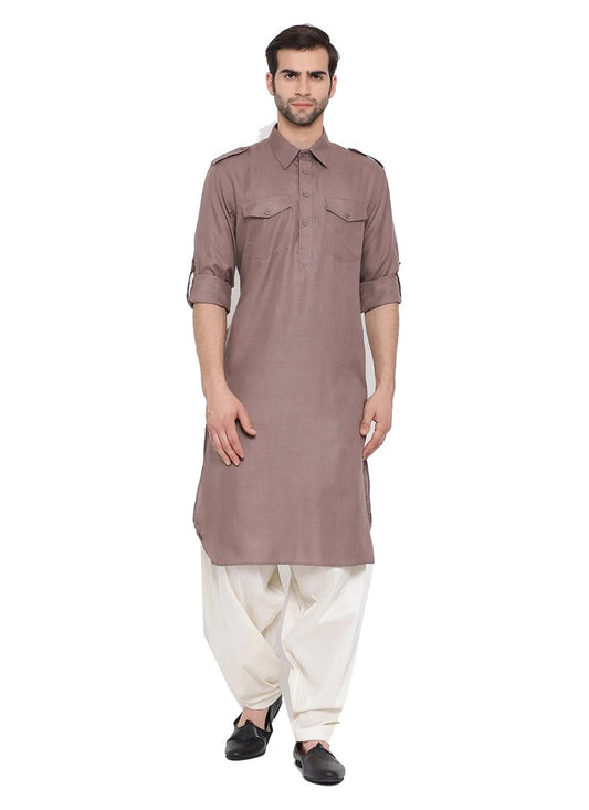 Kurta Pyjama Cotton Mauve Plain Mens