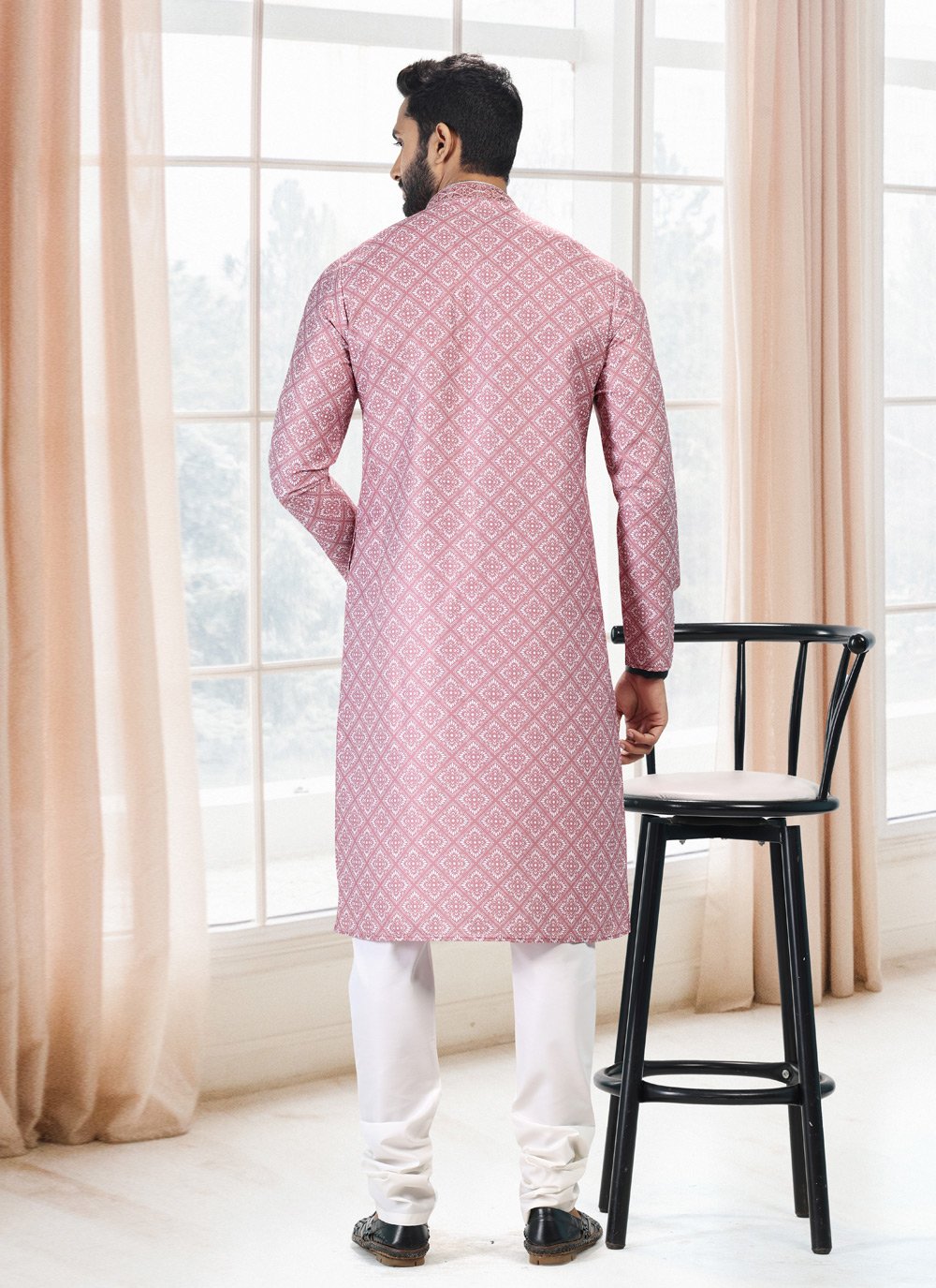 Kurta Pyjama Cotton Mauve Fancy Work Mens