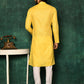 Kurta Pyjama Cotton Yellow Plain Mens