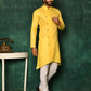 Kurta Pyjama Cotton Yellow Plain Mens