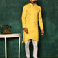 Kurta Pyjama Cotton Yellow Plain Mens