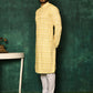 Kurta Pyjama Cotton Yellow Chikankari Work Mens