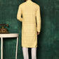 Kurta Pyjama Cotton Yellow Chikankari Work Mens