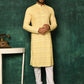 Kurta Pyjama Cotton Yellow Chikankari Work Mens