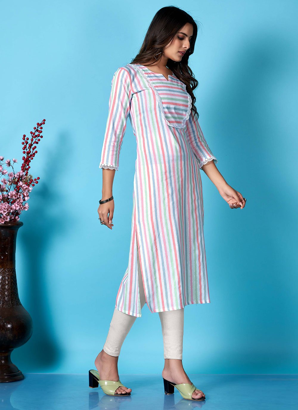 Casual Kurti Cotton Multi Colour Lace Kurtis