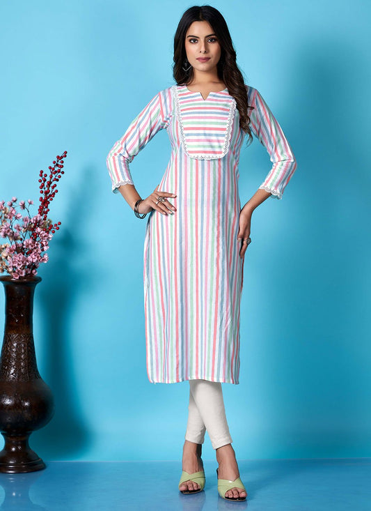 Casual Kurti Cotton Multi Colour Lace Kurtis