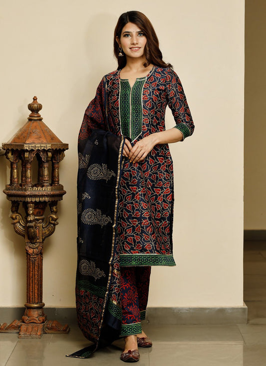 Pant Style Suit Cotton Blue Lace Salwar Kameez