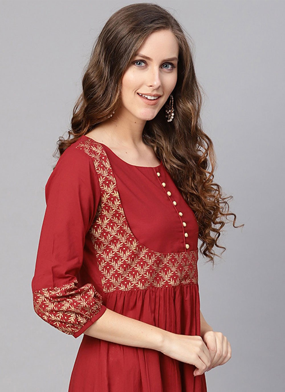 Casual Kurti Cotton Maroon Print Kurtis