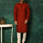 Kurta Pyjama Cotton Maroon Chikankari Work Mens