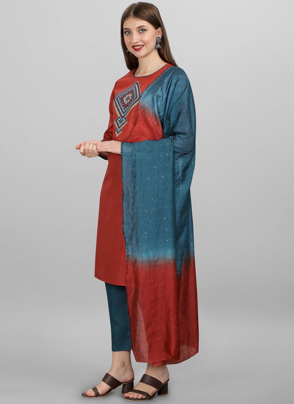 Pant Style Suit Cotton Maroon Embroidered Salwar Kameez