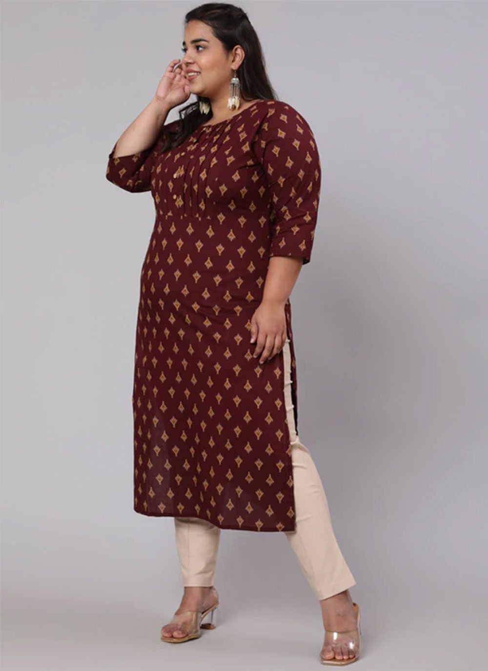 Casual Kurti Cotton Maroon Print Kurtis