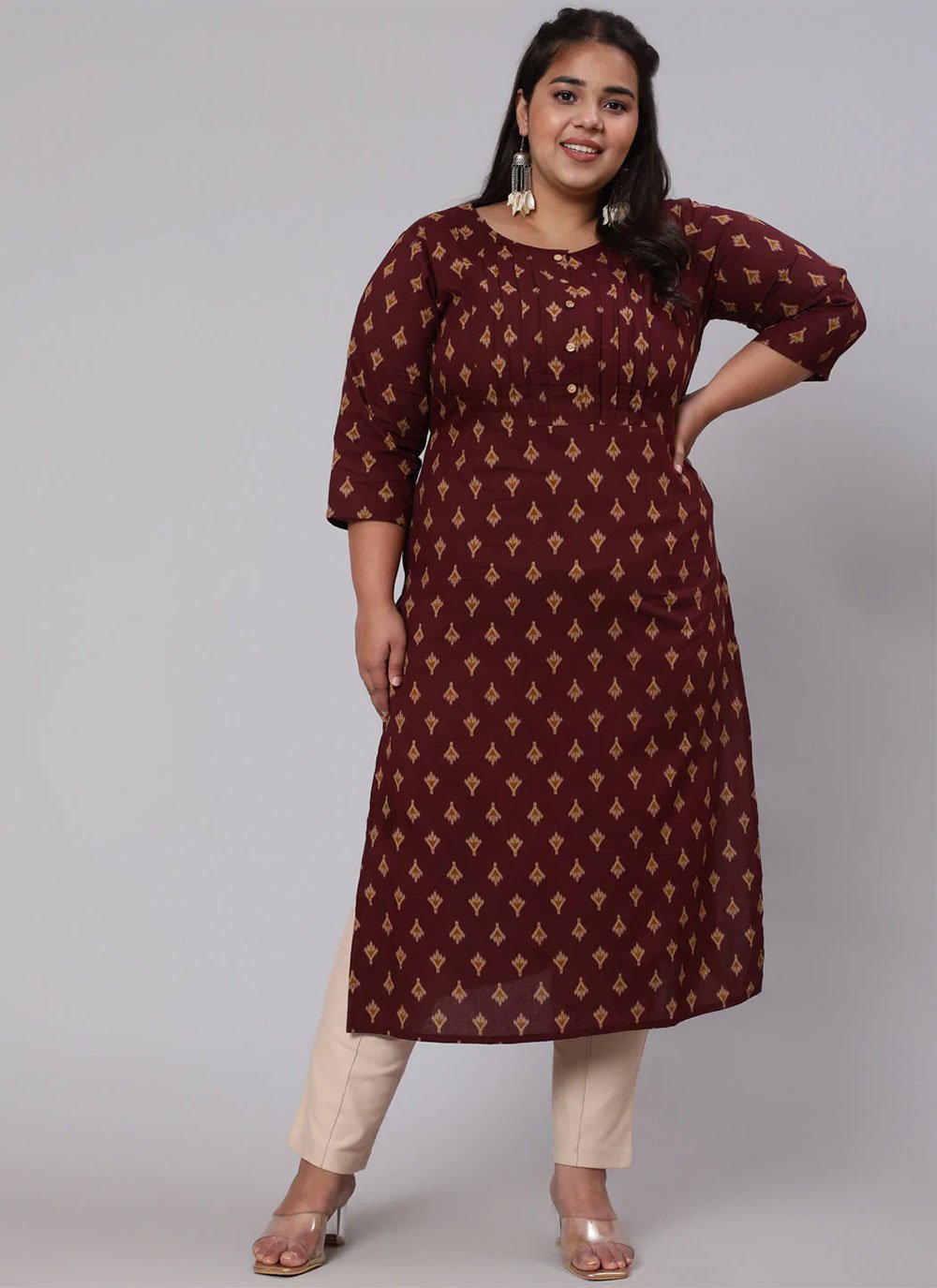 Casual Kurti Cotton Maroon Print Kurtis