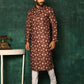 Kurta Pyjama Cotton Maroon Print Mens